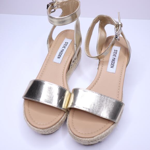 STEVE MADDEN Jewel Espadrille Wedge Sandals Metallic Lyst Ankle Strap Women's 6M - Picture 5 of 8